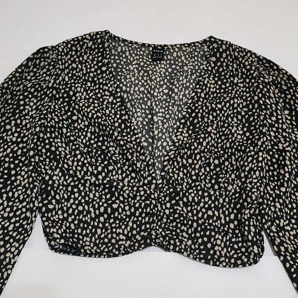 Shein Black Leopard Print Crop Blouse Bell Sleeves, sz XS - Picture 10 of 14